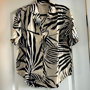 AYR The Pool Boy in Black Palapa Print button front shirt